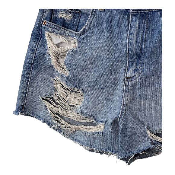 TopShop Moto Mom Light Rinse Distressed Denim Shorts Cut-Off High Waist Sz  10 - Picture 3 of 6